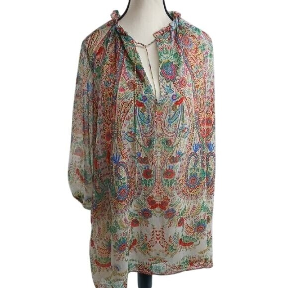 Zara Swim Cover Multicolor Long Sleeve Semi Sheer V Neck Lined Womens Size M - Picture 1 of 8
